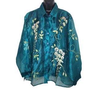 Original Anthony Plus Size Nwot sheer Floral Embroidered Blouse top Size 3x